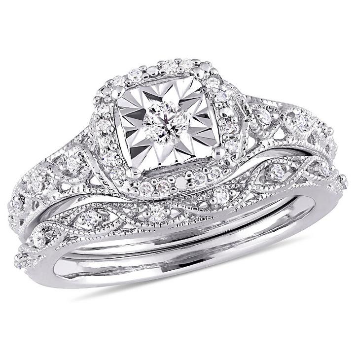 Womens 1/5 Ct. T.w. White Diamond Sterling Silver Bridal Set