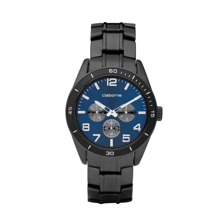 Claiborne Mens Black & Blue Multi-function Watch