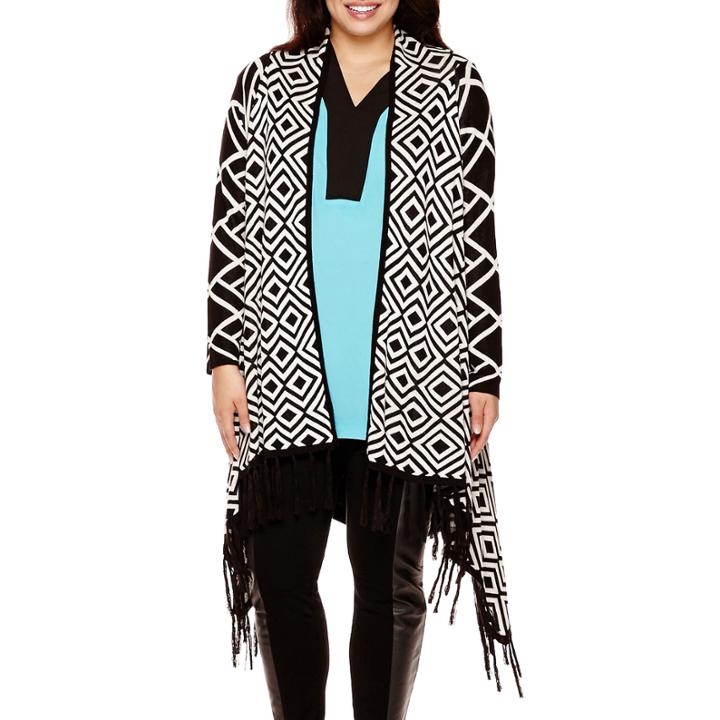 Bisou Bisou Fringe Open Cardigan Sweater - Plus