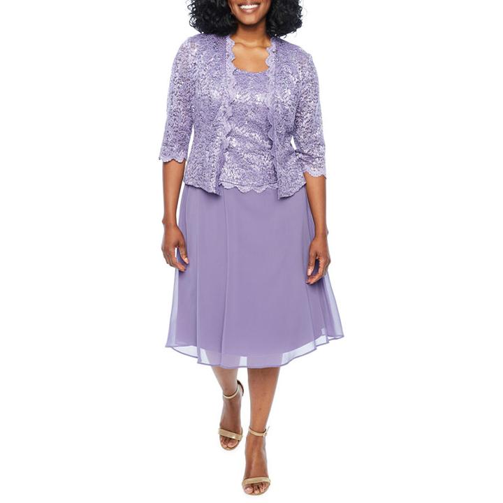 R & M Richards 3/4 Sleeve Embellished Shift Dress-petites