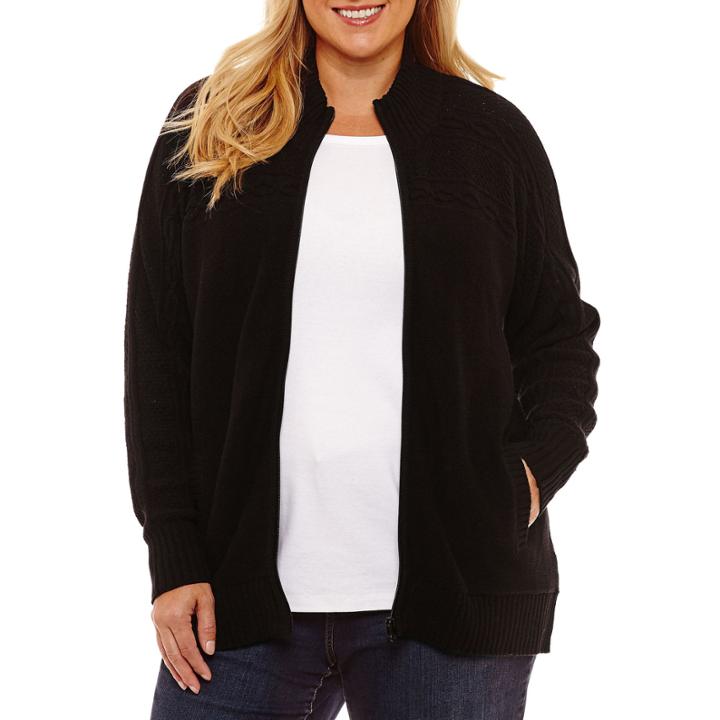 St. John's Bay Zip Front Cable Cardigan-plus