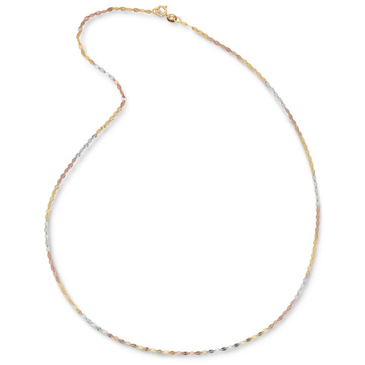 Tri-color 14k Gold Diamond-cut 18 3.9mm Link Chain Necklace