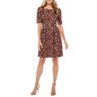 Danny & Nicole Elbow Sleeve Lace Scroll Fit & Flare Dress