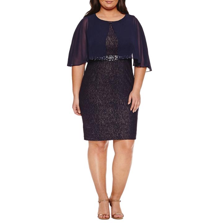 Jackie Jon Elbow Sleeve Beaded Sheath Dress-plus