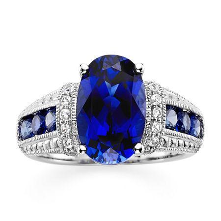 Lab-created Blue And White Sapphire Sterling Silver Ring