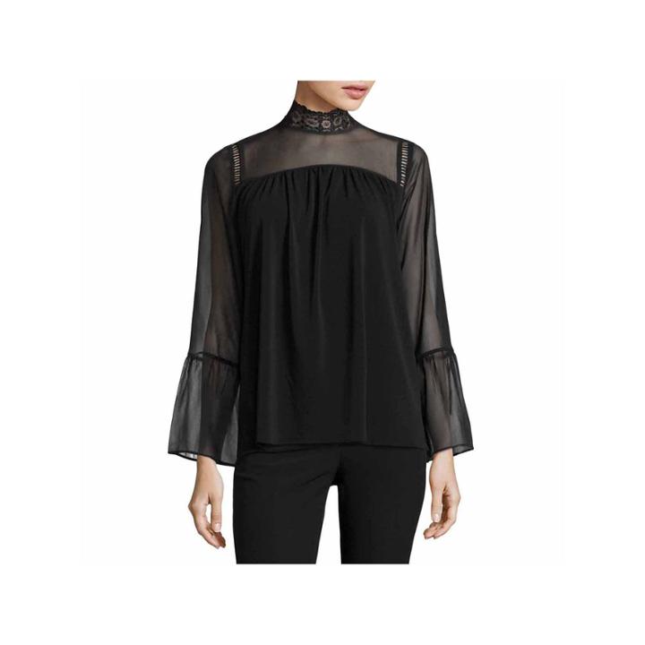 Worthington Long Sleeve Mock Neck T-shirt-talls
