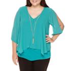 By & By 3/4-sleeve Necklace Top - Plus