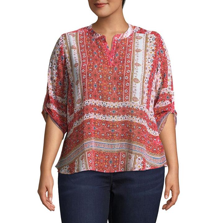 Unity World Wear 3/4 Sleeve Roll Tab Shirttail Blouse - Plus