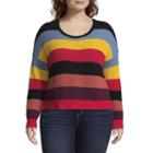 Arizona Long Sleeve Crew Neck Stripe Pullover Sweater-juniors Plus