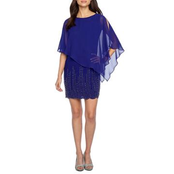 Dj Jaz Sleeveless Beaded Cape Sheath Dress