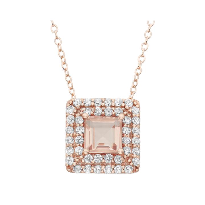 Simulated Morganite & Lab-created White Sapphire 14k Gold Over Silver Pendant Necklace