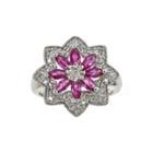 Limited Quantities Lead Glass-filled Ruby And Lab-created White Sapphire Flower Ring