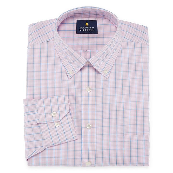 Stafford Executive Non-iron Cotton Pinpoint Oxford Long Sleeve Stripe Dress Shirt - Big And Tall