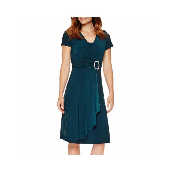 R & M Richards Short-sleeve Faux-wrap Dress