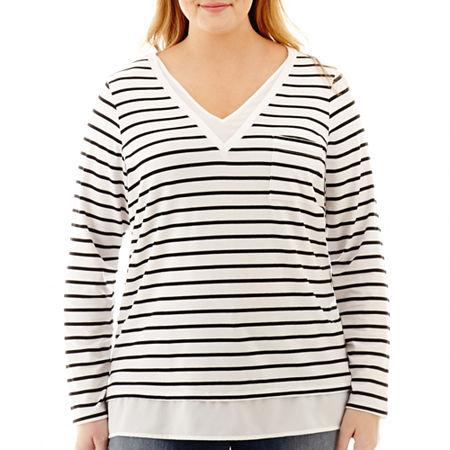 Liz Claiborne Long-sleeve Striped Layered Top - Plus
