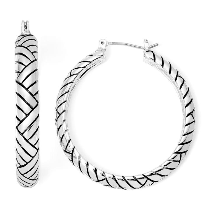 Sensitive Ears Silver-tone Etched Hoop Earrings