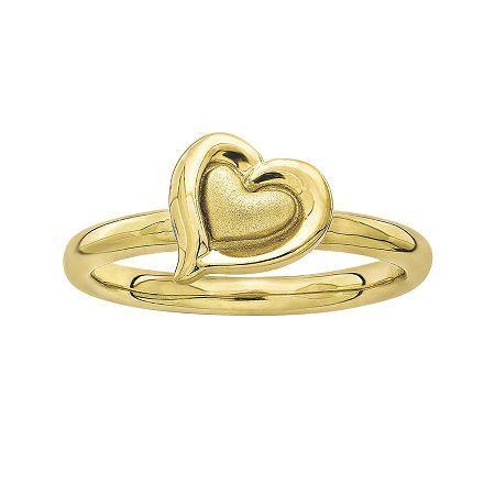 Personally Stackable 18k Yellow Gold Over Sterling Silver 2-heart Ring