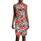 Black Label By Evan-picone Cap-sleeve Side-ruched Floral Sheath Dress