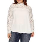 Belle + Sky Long Sleeve Round Neck Woven Blouse-plus