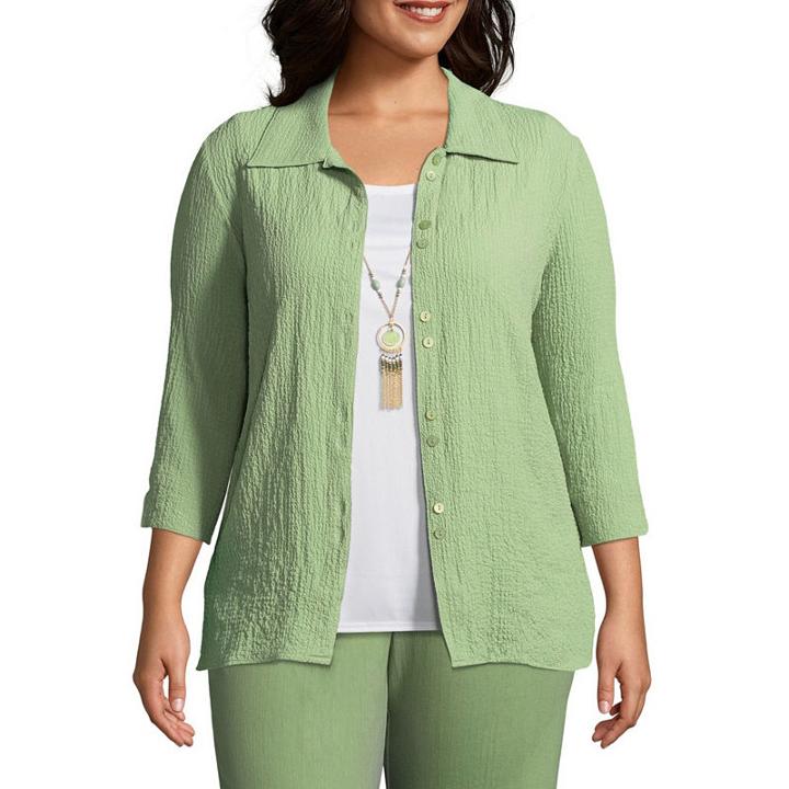 Alfred Dunner Parrot Cay Bubble Gauze Layered Blouse - Plus