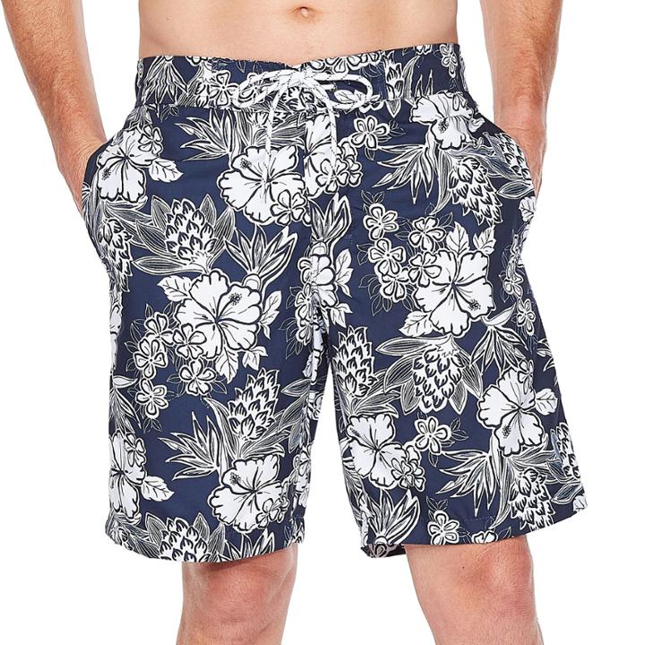 St. John's Bay Navy Hibiscus Swim Shorts