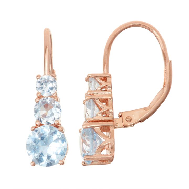 Lab-created Aquamarine 14k Rose Gold Over Silver Leverback Earrings