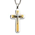 Inox Jewelry Mens Stainless Steel & Wood 3-layer Cross Pendant Necklace