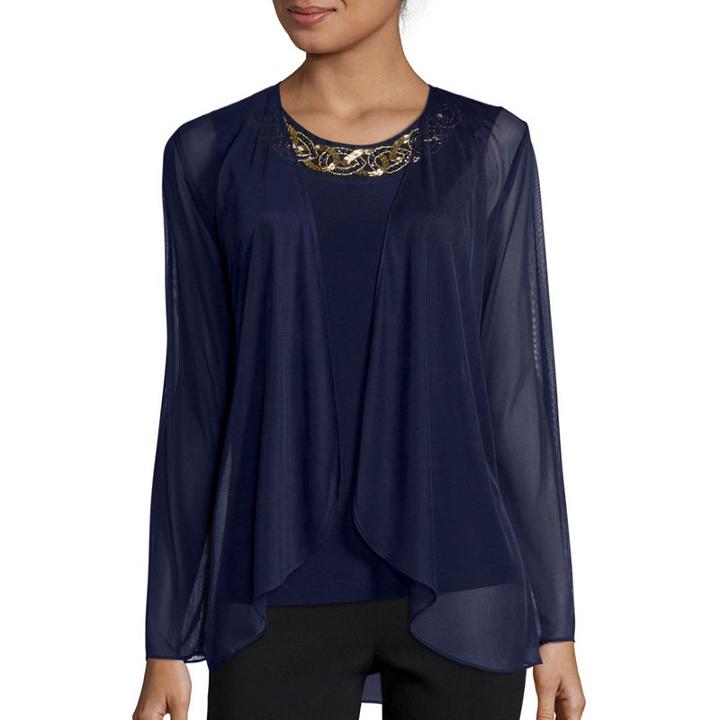 Blu Sage Beaded-neck Top And Long-sleeve Jacket 2-pc. Set