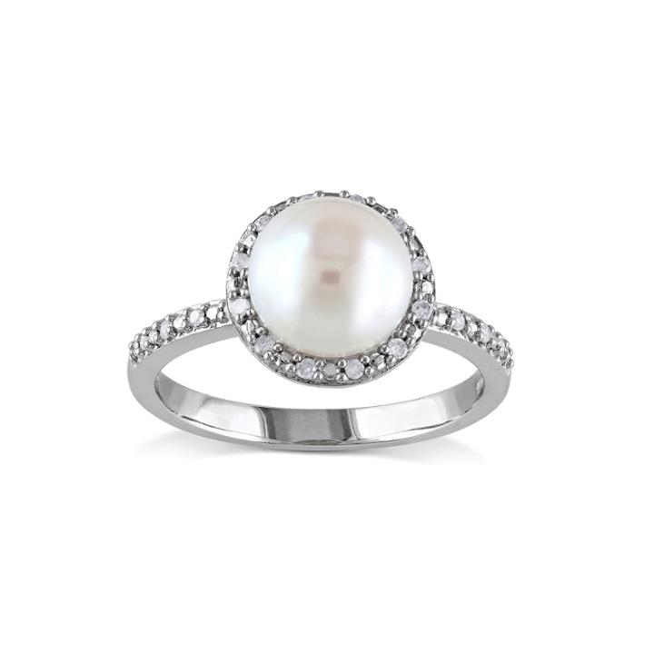 1/10 Ct. T.w. Diamond And Cultured Freshwater Pearl Sterling Silver Ring