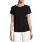 Liz Claiborne Short Sleeve Lace Yoke T-shirt-womens