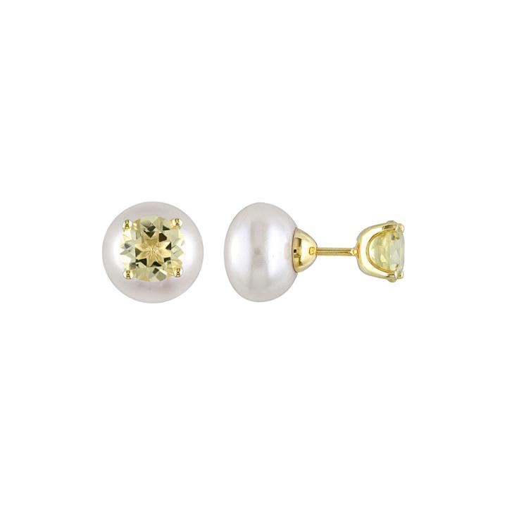 Genuine Yellow Quartz And Cultured Freshwater Pearl Earrings