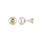 Genuine Yellow Quartz And Cultured Freshwater Pearl Earrings