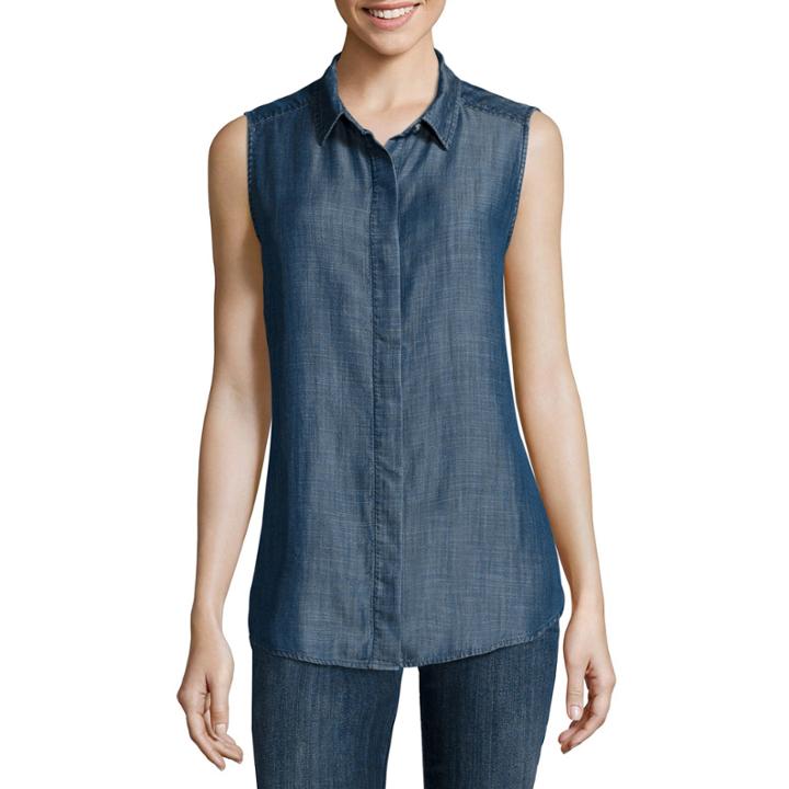 Liz Claiborne Sleeveless Chambray Cotton Shirt