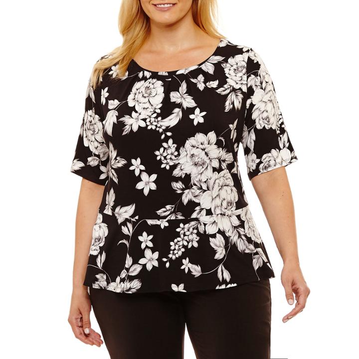 Liz Claiborne Elbow Sleeve Peplum Top Plus