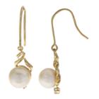 Diamond Accent Genuine White Pearl Drop Earrings
