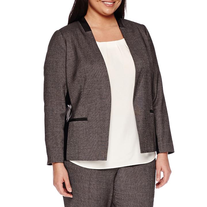 Worthington Long-sleeve Mixed Media Seamed Blazer - Plus