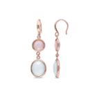 Genuine Green And Pink Chalcedony Rose Gold Over Silver Double-drop Earrings