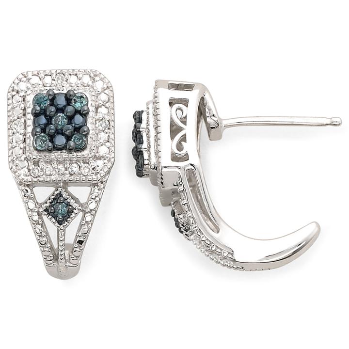 1/10 Ct. T.w. White & Color-enhanced Blue Diamond Earrings