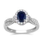 Womens Genuine Sapphire Blue 10k White Gold Cocktail Ring