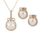 Splendid Pearls Womens 2-pack Diamond Accent White Pearl 14k Gold Jewelry Set