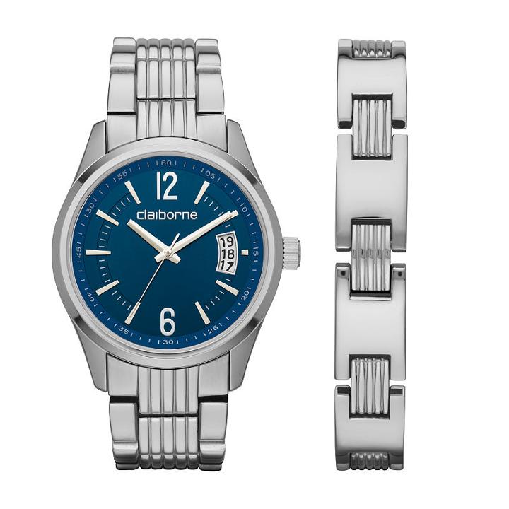 Liz Claiborne Mens Silver Tone 2-pack Watch Boxed Set-clm9010