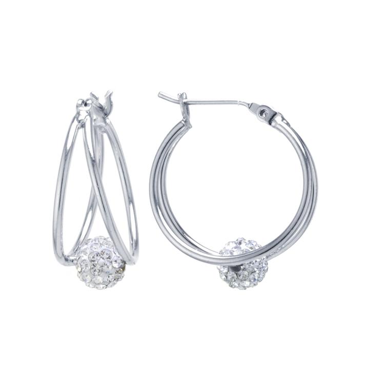 Sparkle Allure Clear Crystal Pave Ball Silver Over Brass Drop Earrings