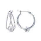 Sparkle Allure Clear Crystal Pave Ball Silver Over Brass Drop Earrings