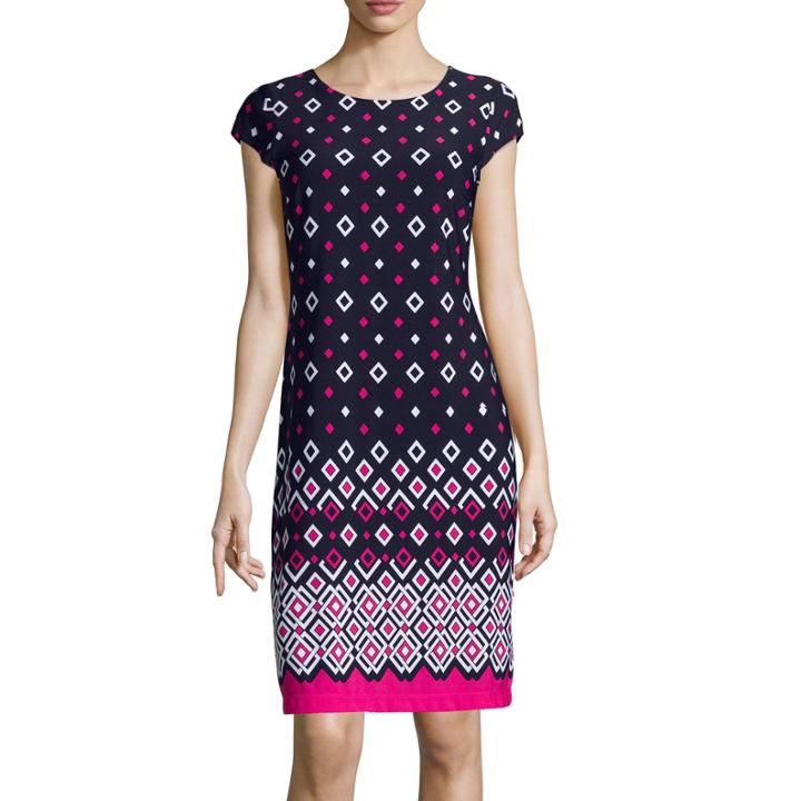 Liz Claiborne Cap Sleeve Geo Print Shift Dress