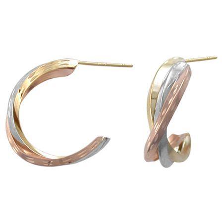 14k Tri-tone Gold Crossover Hoop Earrings
