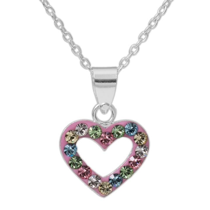 Sterling Silver Multi Color Crystal Heart Pendant Necklace