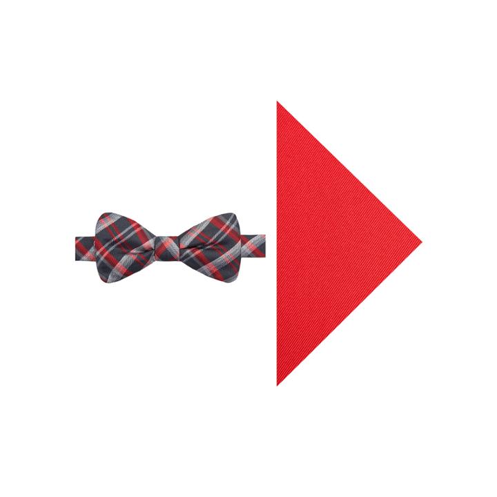 Jf J. Ferrar Gridlock Plaid Pre-tied Bow Tie And Pocket Square Set
