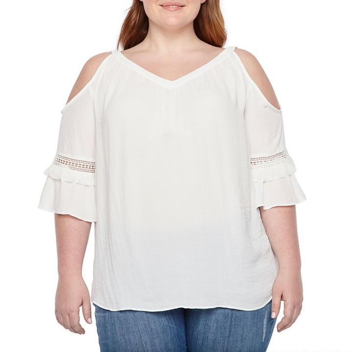 Boutique + 3/4 Sleeve Cold Shoulder Woven Blouse - Plus