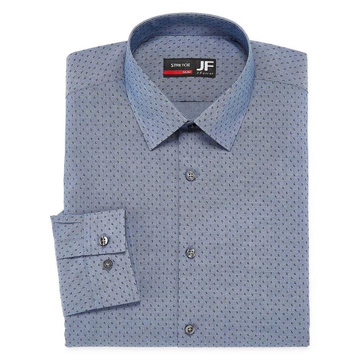 Jf J.ferrar Easy Care Stretch Big And Tall Long Sleeve Broadcloth Dots Dress Shirt