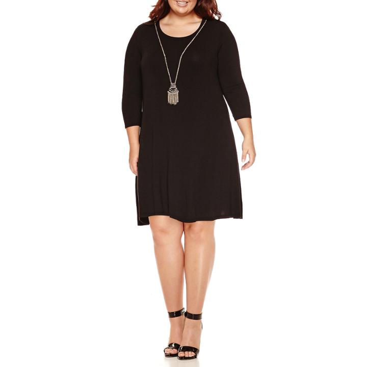 City Triangles 3/4-sleeve Knit A-line Dress With Necklace - Juniors Plus